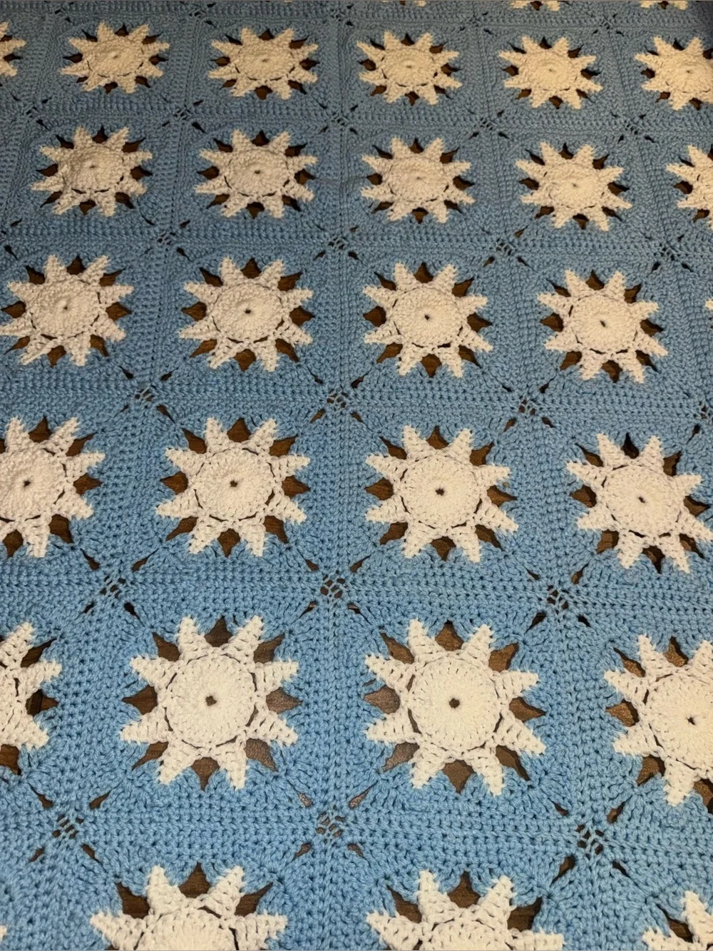 Handmade blue crochet throw afghan blanket